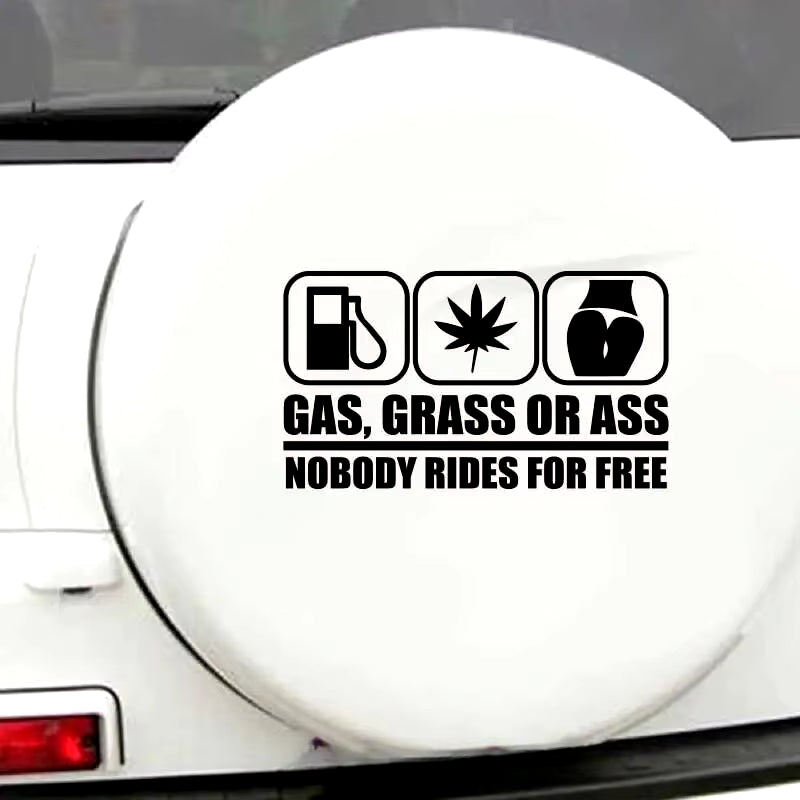 adesivo esterno per auto "GAS, CRASS or ASS NESSUNO VIAGGIA GRATIS" 